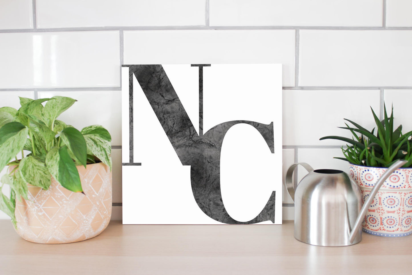 Minimalistic B&W North Carolina White Initials | Wood Sign | Eaches | Min 2