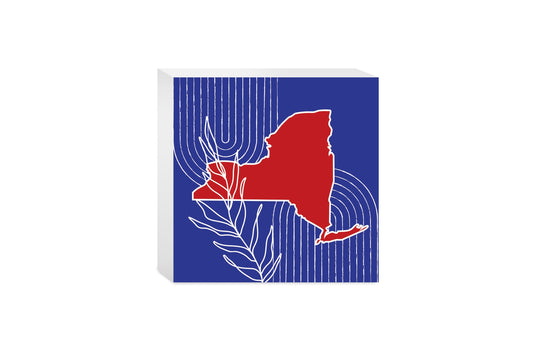 Red White And Blue New York State Retro Thin Lines | Wood Block | Eaches | Min 4