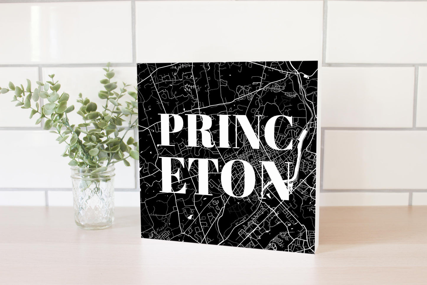 Minimalistic B&W New Jersey Princeton Map | Wood Block | Eaches | Min 2
