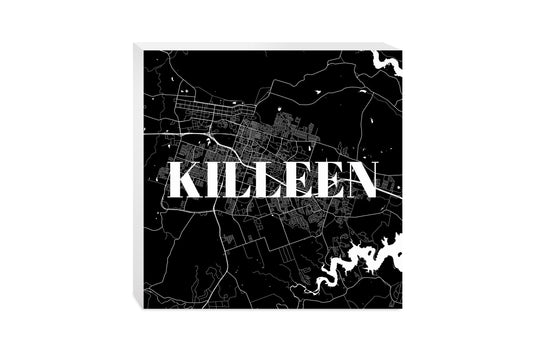 Minimalistic B&W Texas Killeen Map | Wood Block | Eaches | Min 2