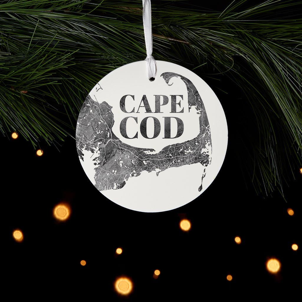 Minimalistic B&W Cape Cod Map | Wood Ornament | Eaches | Min 6