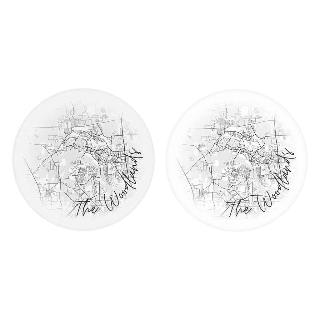 Minimalistic B&W Texas The Woodlands Circle Map | Absorbent Car Coasters | Set of 2 | Min 4