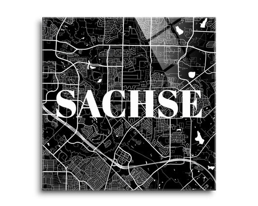 Minimalistic B&W Texas Sachse Map | Hi-Def Glass Art | Eaches | Min 2