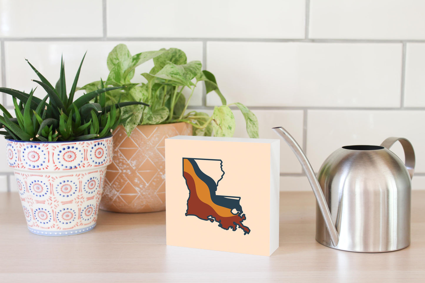 Modern Minimalist Louisiana Retro State Shape | Wood Block | Eaches | Min 4