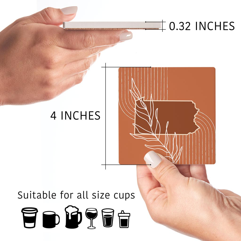 Modern Minimalist Pennsylvania State Leaf | Absorbent Coasters | Set of 4 | Min 2