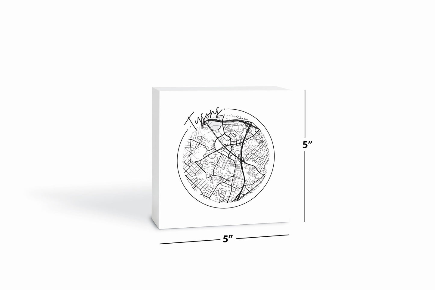 Minimalistic B&W Virginia Tysons Circle Map | Wood Block | Eaches | Min 4