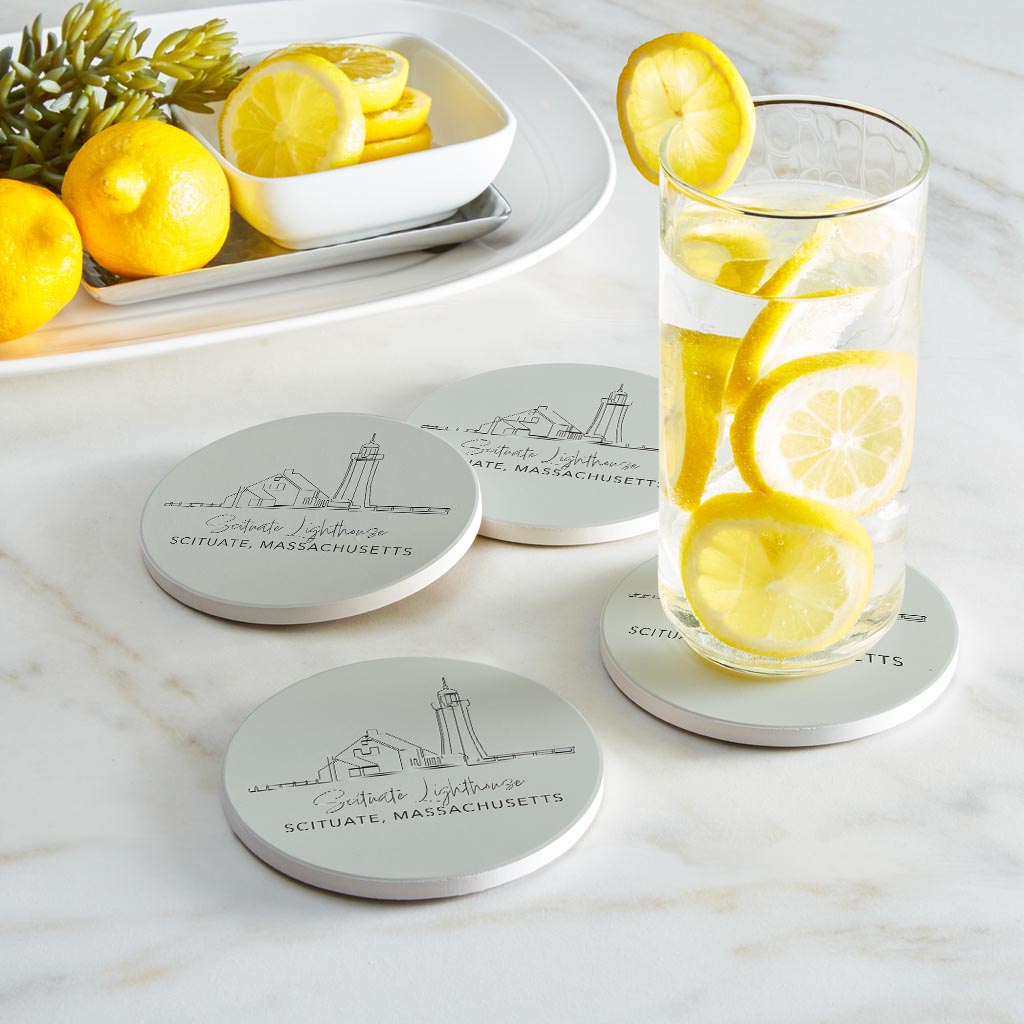 Scituate Lighthouse Muted Coastal | Absorbent Coasters | Set of 4 | Min 2
