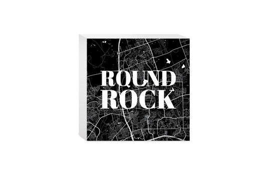 Minimalistic B&W Texas Round Rock Map| Wood Block | Eaches | Min 4