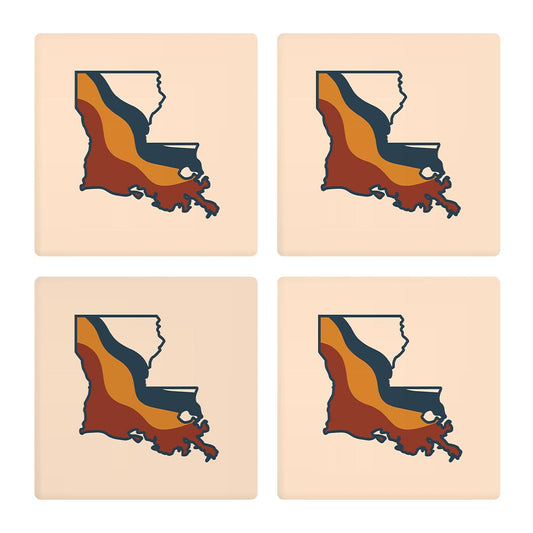 Modern Minimalist Louisiana Retro State Shape | Absorbent Coasters | Set of 4 | Min 2