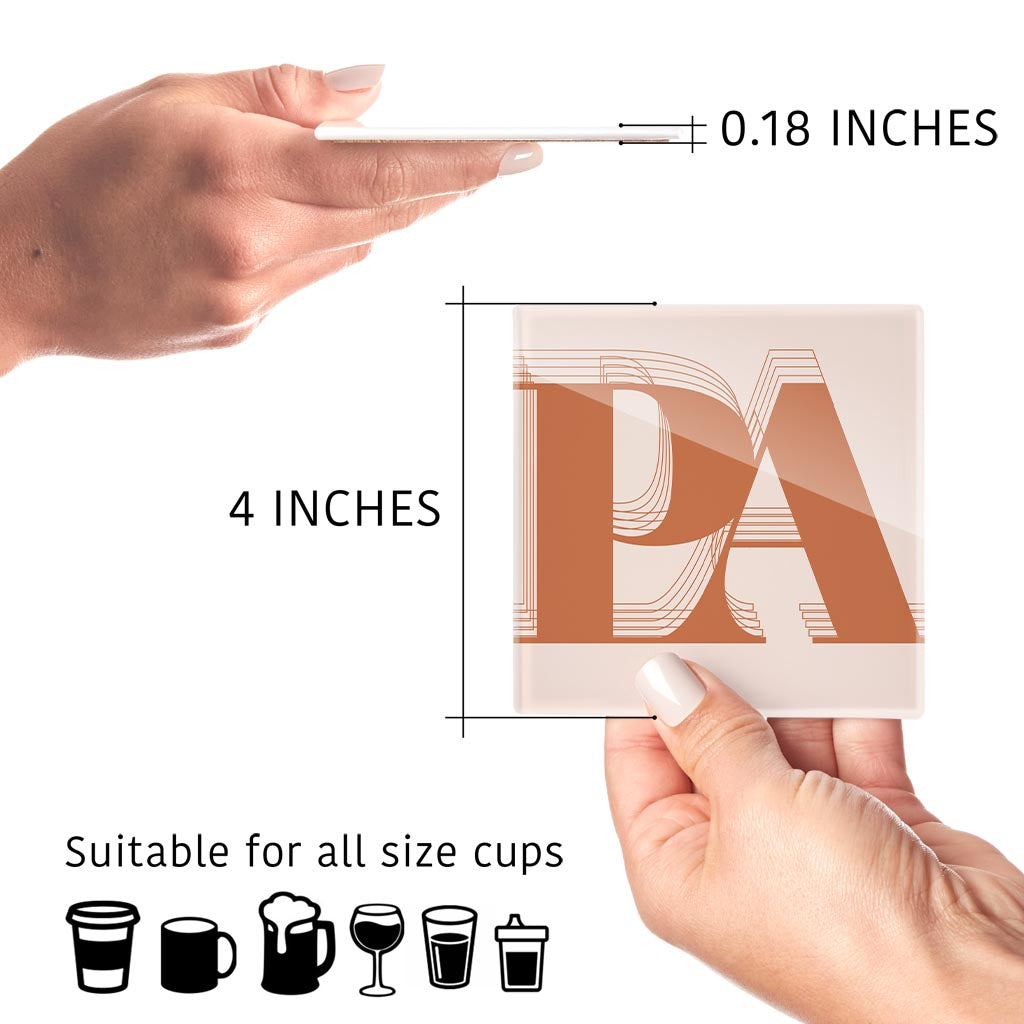 Modern Minimalist Pennsylvania Pa Initials Dark | Hi-Def Glass Coasters | Set of 4 | Min 2