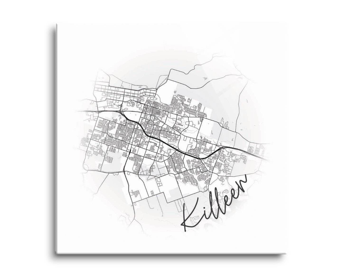 Minimalistic B&W Texas Killeen Circle Map | Hi-Def Glass Art | Eaches | Min 2