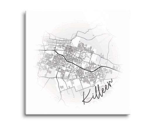Minimalistic B&W Texas Killeen Circle Map | Hi-Def Glass Art | Eaches | Min 2