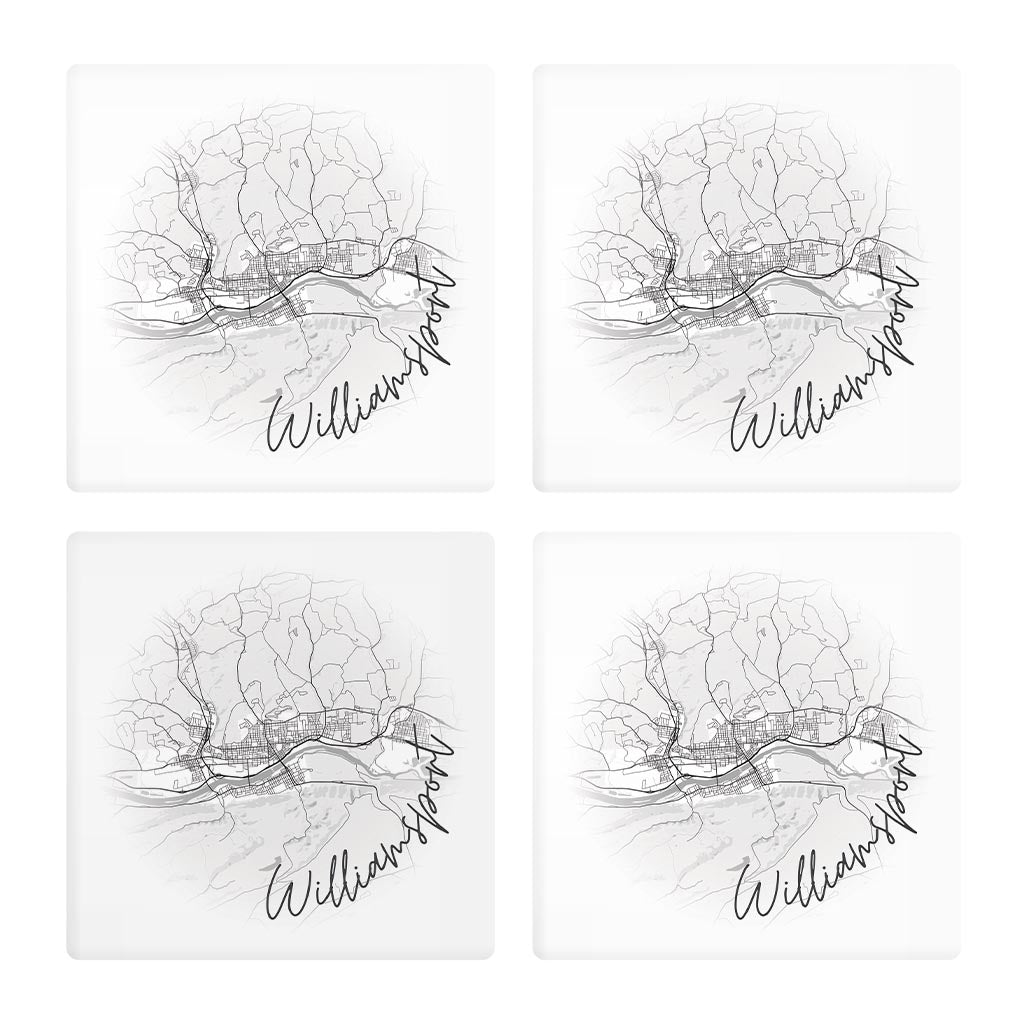 Minimalistic B&W Pennsylvania Williamsport Circle Map | Absorbent Coasters | Set of 4 | Min 2