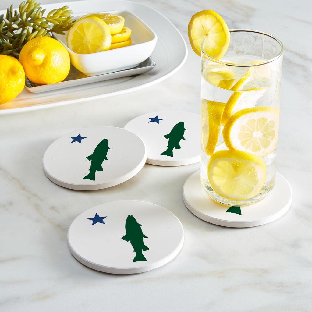 New England Star And Trout | Absorbent Coasters | Set of 4 | Min 2
