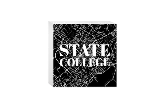 Minimalistic B&W Pennsylvania State College Map | Wood Block | Eaches | Min 4