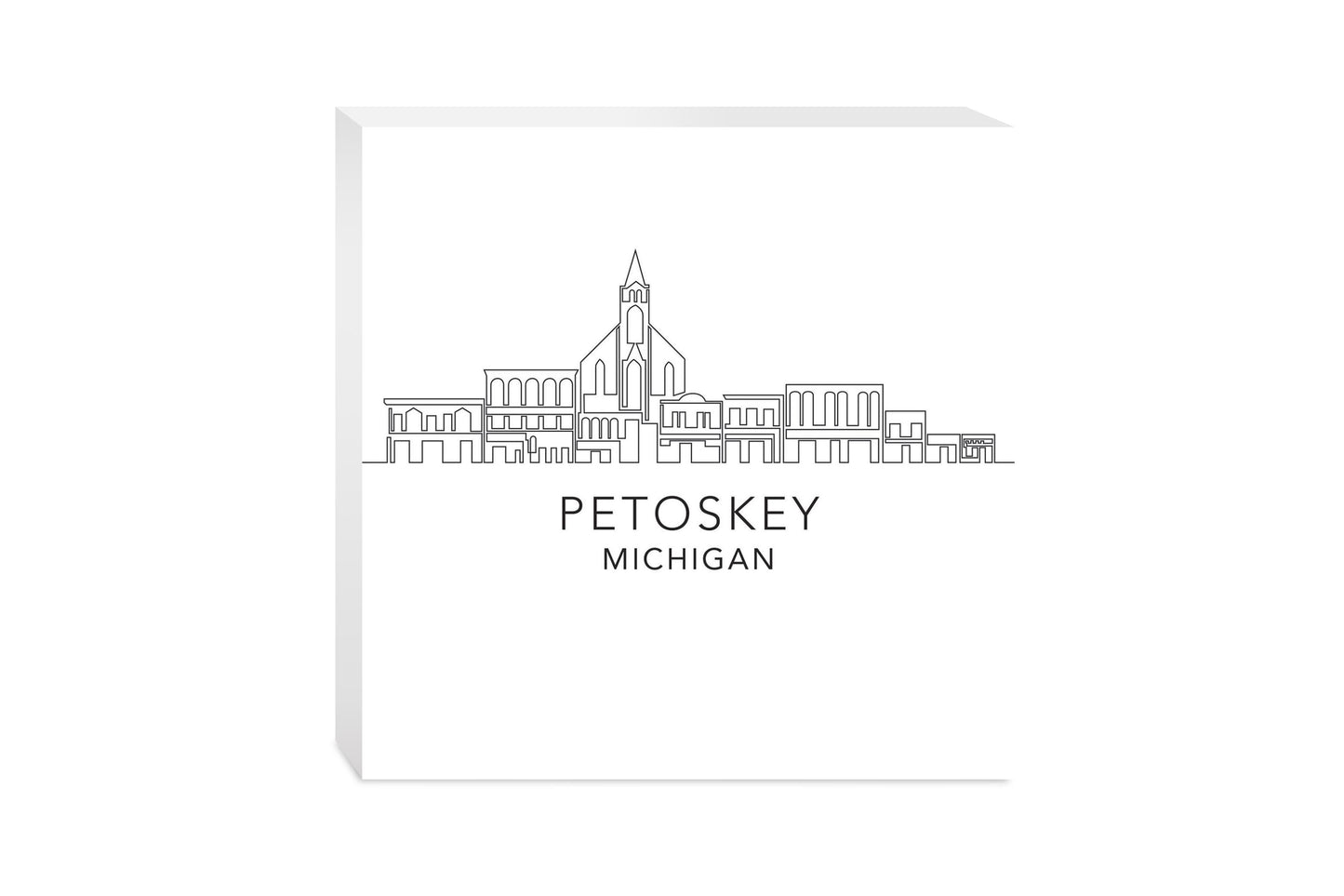Minimalistic B&W Michigan Petoskey Skyline | Wood Block | Eaches | Min 2