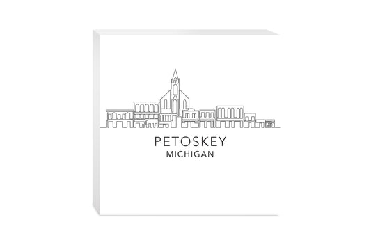 Minimalistic B&W Michigan Petoskey Skyline | Wood Block | Eaches | Min 2