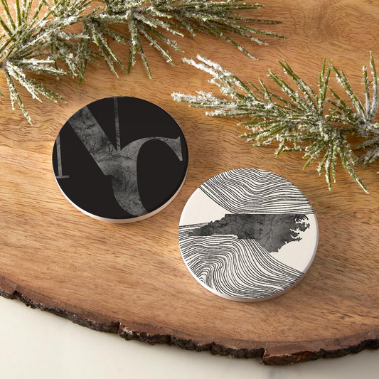 Minimalistic B&W North Carolina Initials State| Absorbent Car Coasters | Set of 2 | Min 4