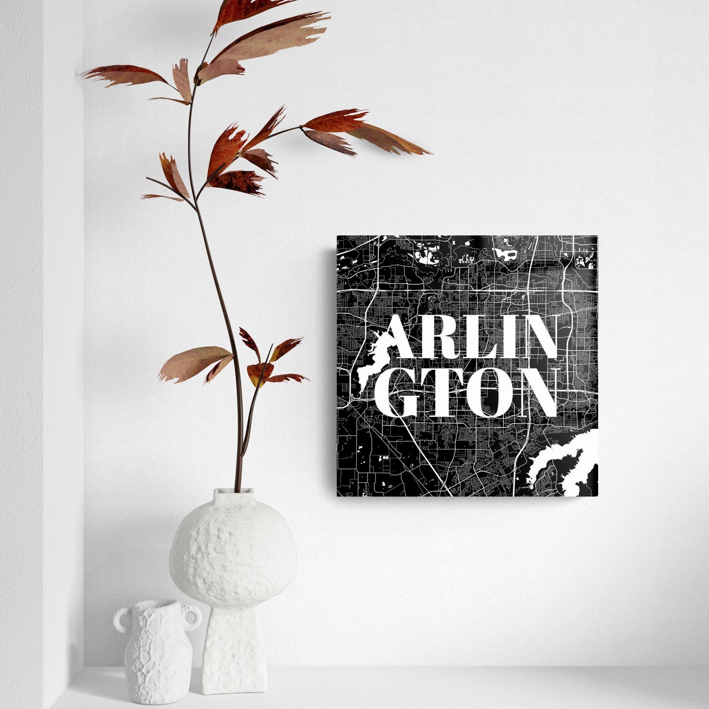 Minimalistic B&W Texas Arlington Map | Hi-Def Glass Art | Eaches | Min 2