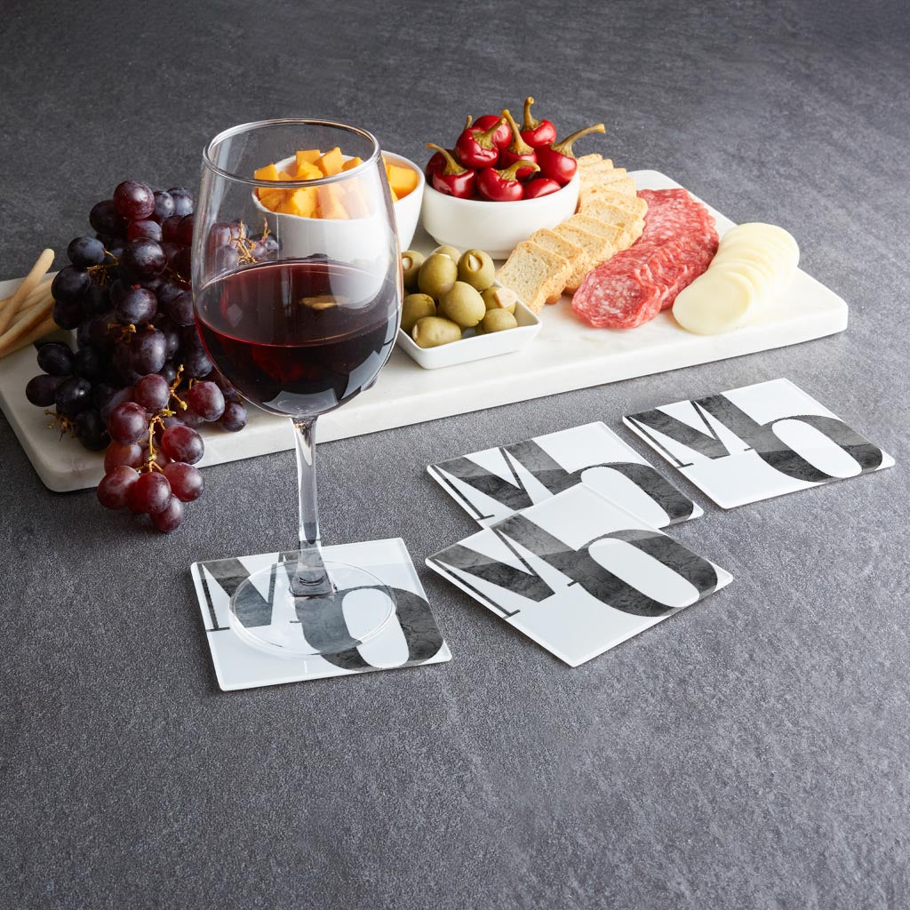 Minimalist B&W Missouri White Initials | Hi-Def Glass Coasters | Set of 4 | Min 2