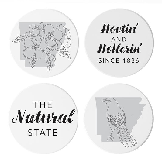 B&W Minimalist Arkansas Line Drawings Sayings | Absorbent Coasters | Set of 4 | Min 2