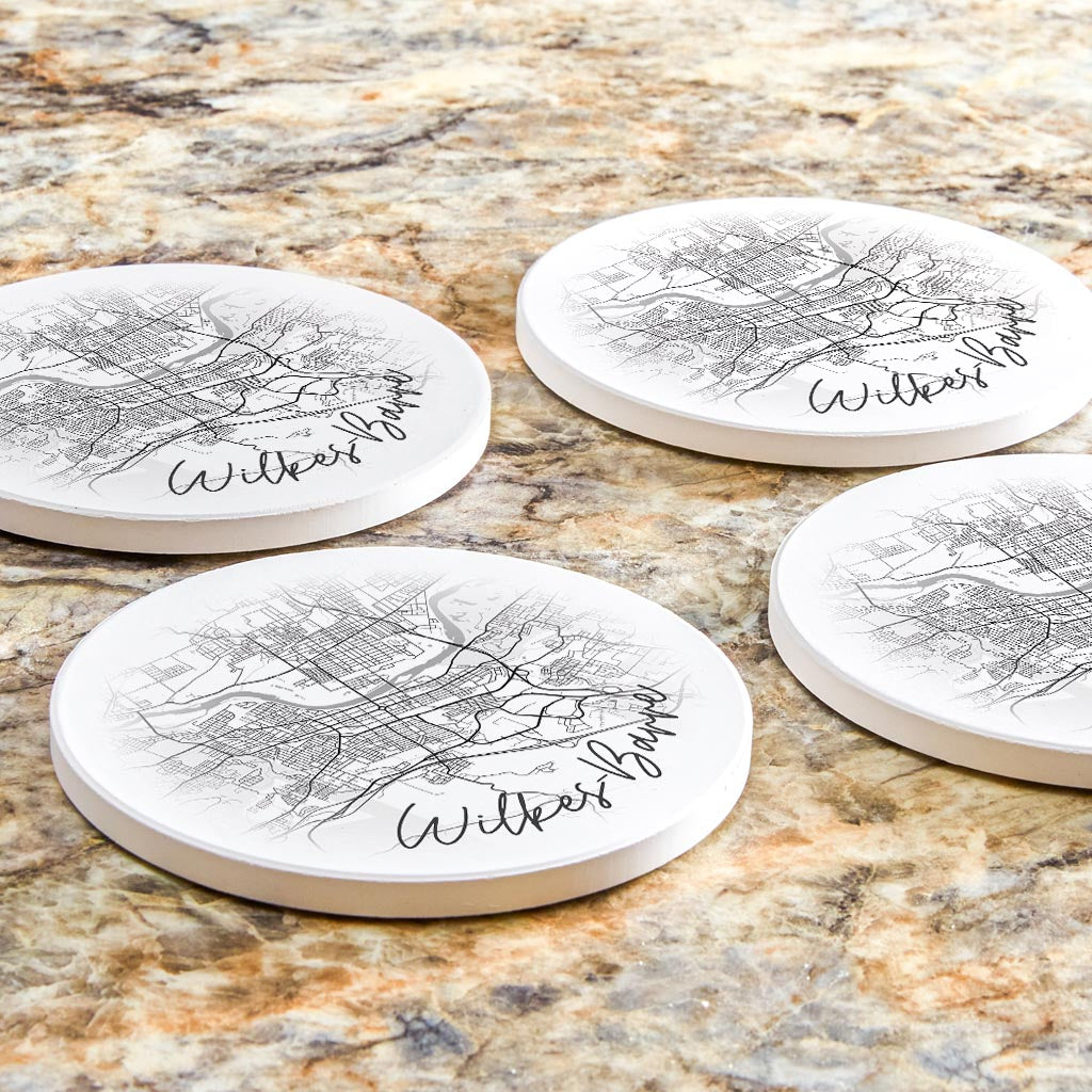 Minimalistic B&W Pennsylvania Wilkes Barre Circle Map | Absorbent Coasters | Set of 4 | Min 2