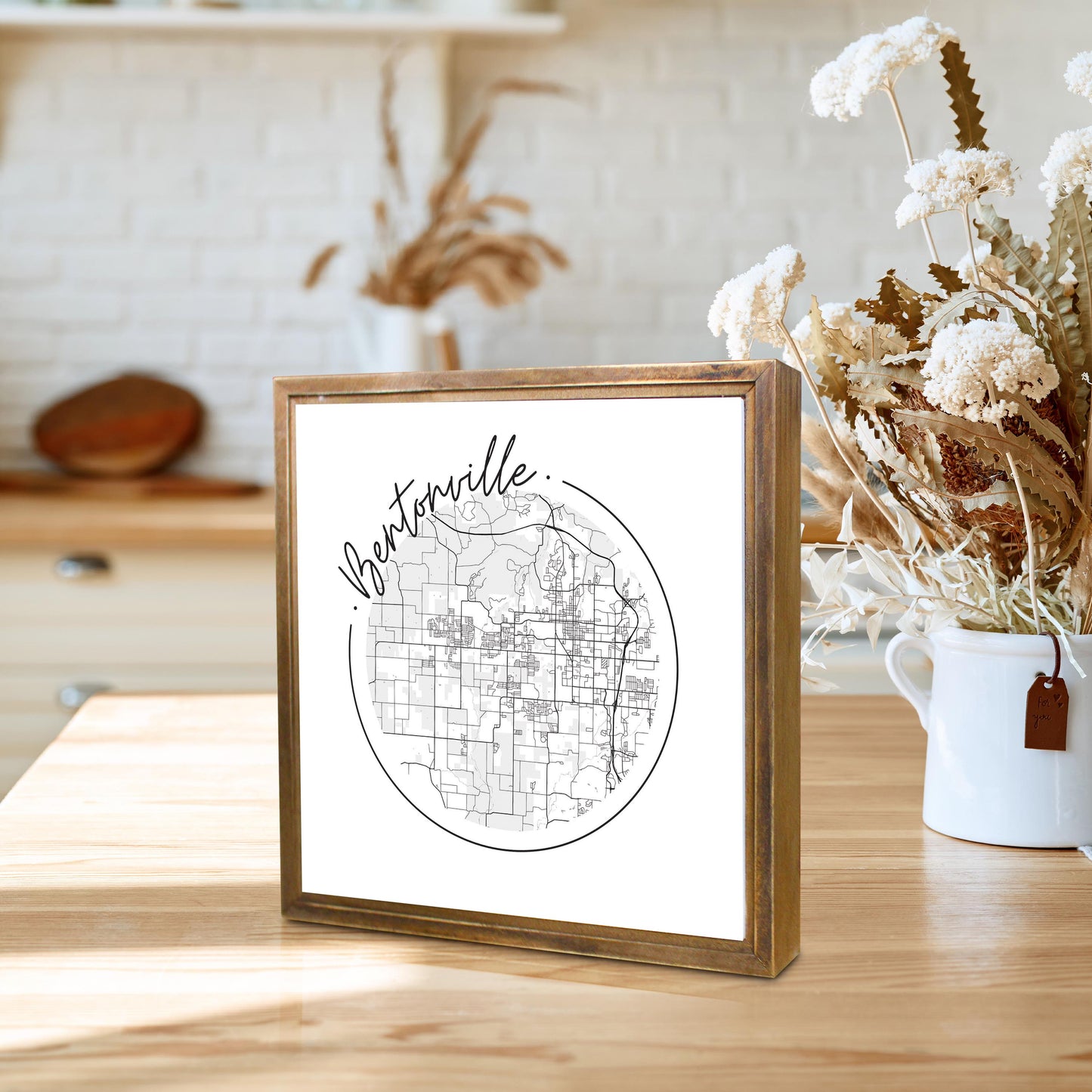 Minimalist B&W Arkansas Bentonville Circle Map | Wood Sign | Eaches | Min 1