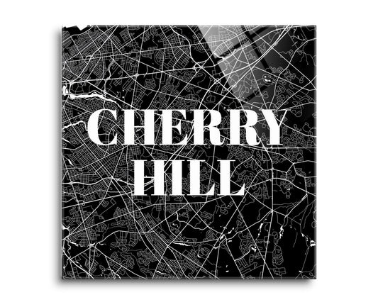 Minimalistic B&W New Jersey Cherry Hill Map | Hi-Def Glass Art | Eaches | Min 2