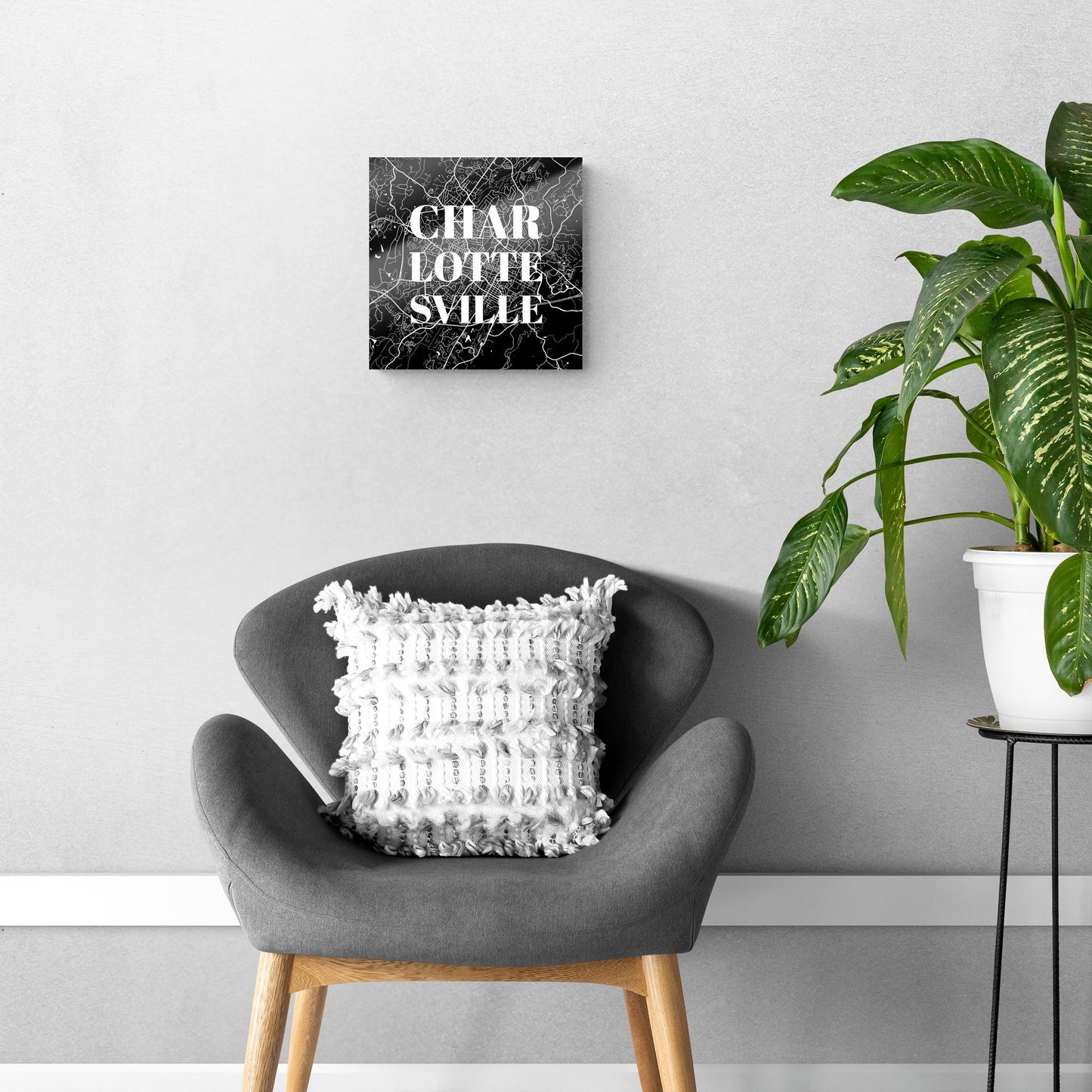 Minimalistic B&W Virginia Charlottesville Map | Hi-Def Glass Art | Eaches | Min 1