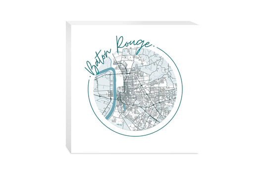 Blue White Baton Rouge Circle Map | Wood Block | Eaches | Min 2