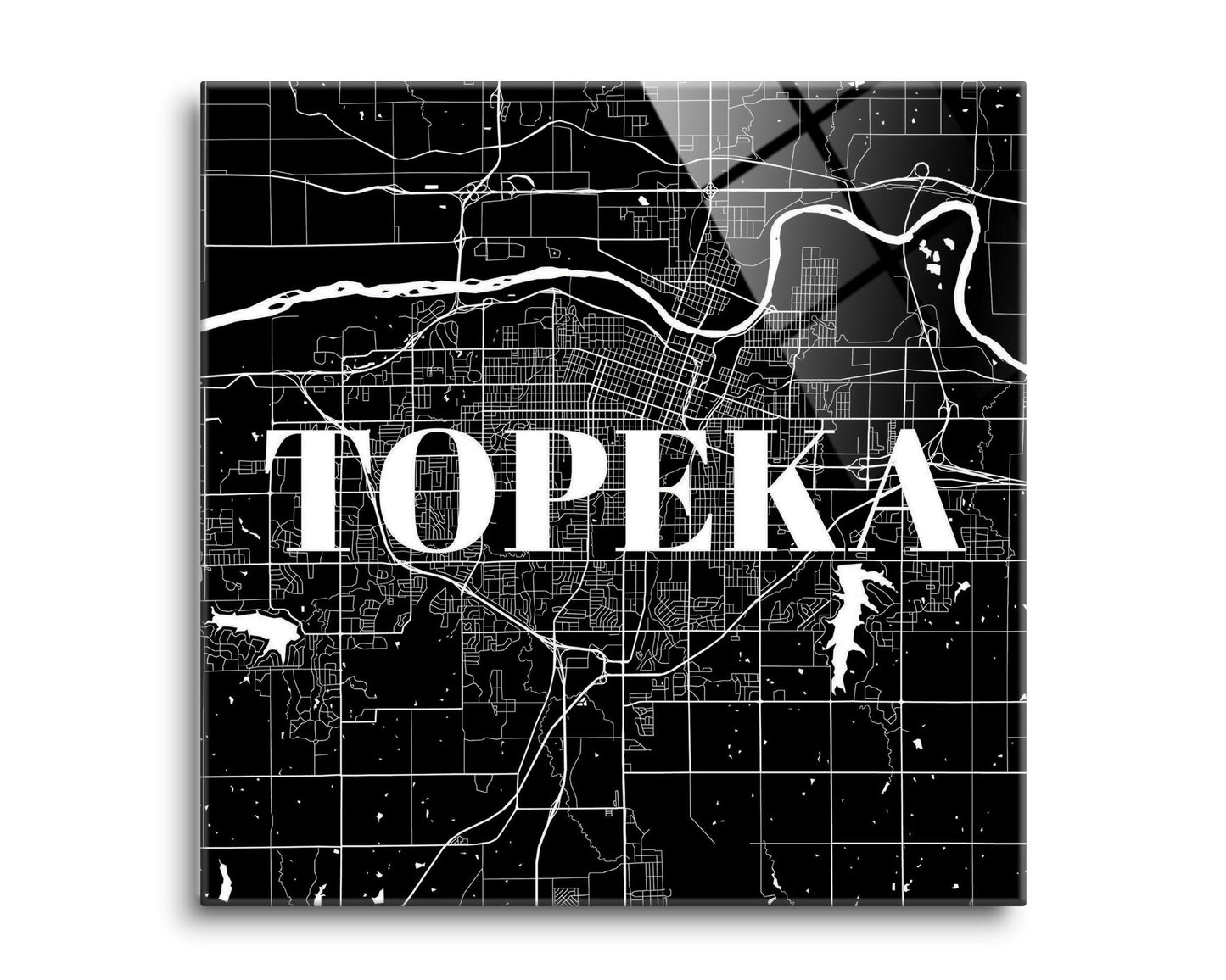 Minimalist B&W Kansas Topeka Map | Hi-Def Glass Art | Eaches | Min 2