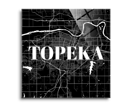 Minimalist B&W Kansas Topeka Map | Hi-Def Glass Art | Eaches | Min 2
