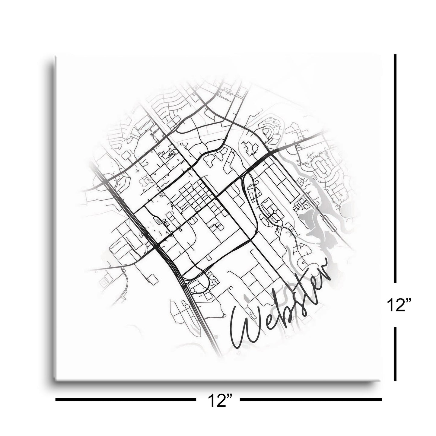 Minimalistic B&W Texas Webster Circle Map | Hi-Def Glass Art | Eaches | Min 1