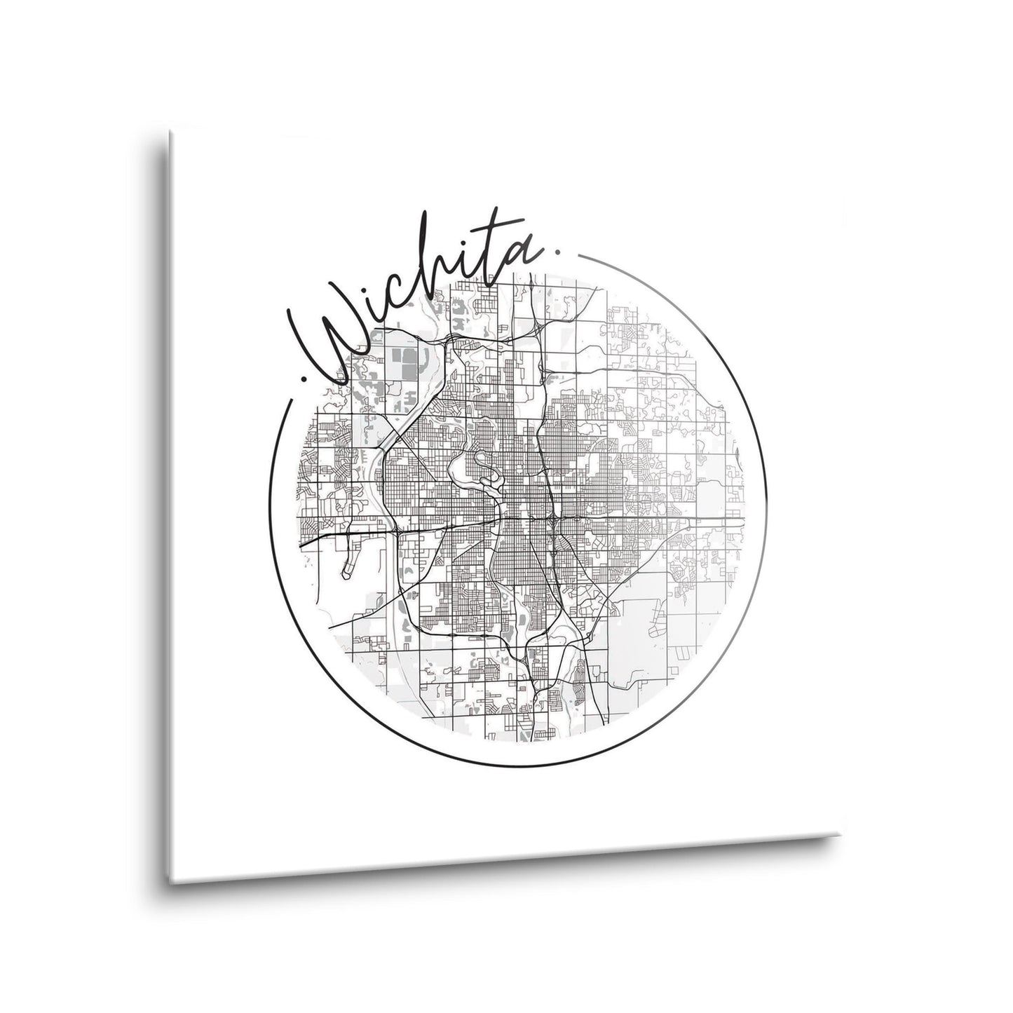 Minimalist B&W Kansas Wichita Circle Map | Hi-Def Glass Art | Eaches | Min 2