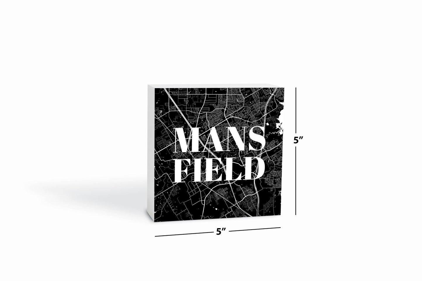 Minimalistic B&W Texas Mansfield Map | Wood Block | Eaches | Min 4