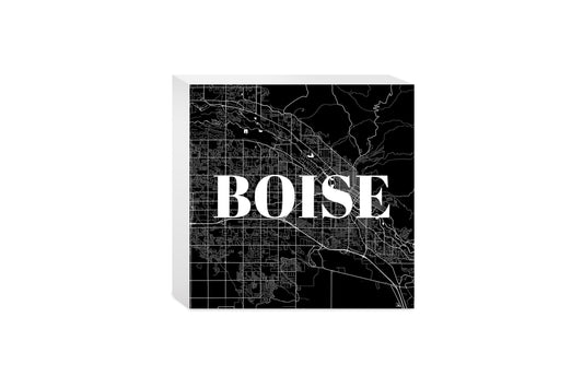 Minimalist B&W Idaho Boise Map | Wood Block | Eaches | Min 4