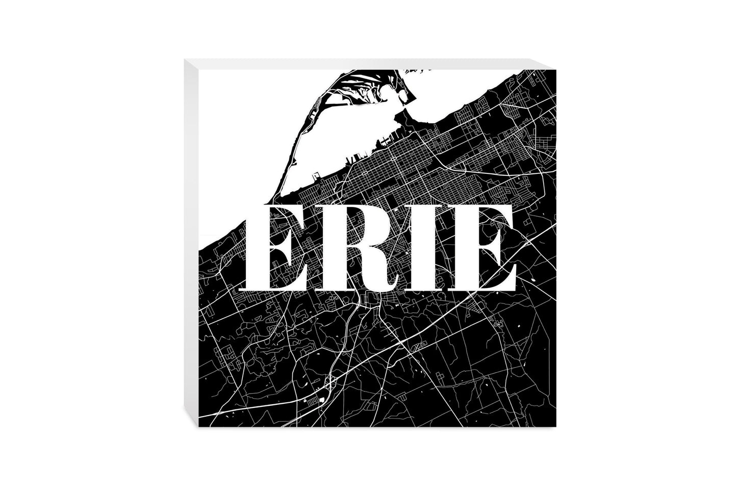 Minimalistic B&W Pennsylvania Erie Map | Wood Block | Eaches | Min 2