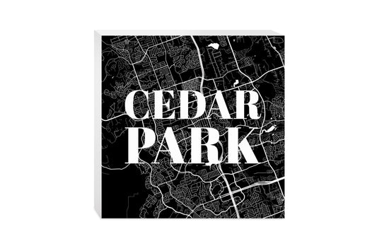 Minimalistic B&W Texas Cedar Park Map | Wood Block | Eaches | Min 2