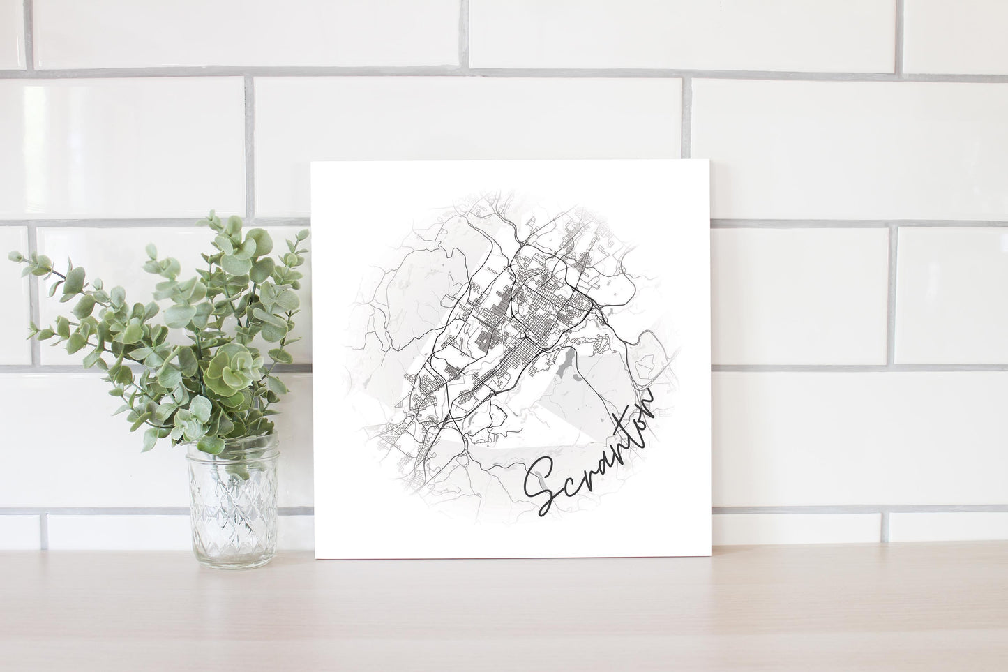 Minimalistic B&W Pennsylvania Scranton Circle Map | Wood Sign | Eaches | Min 2