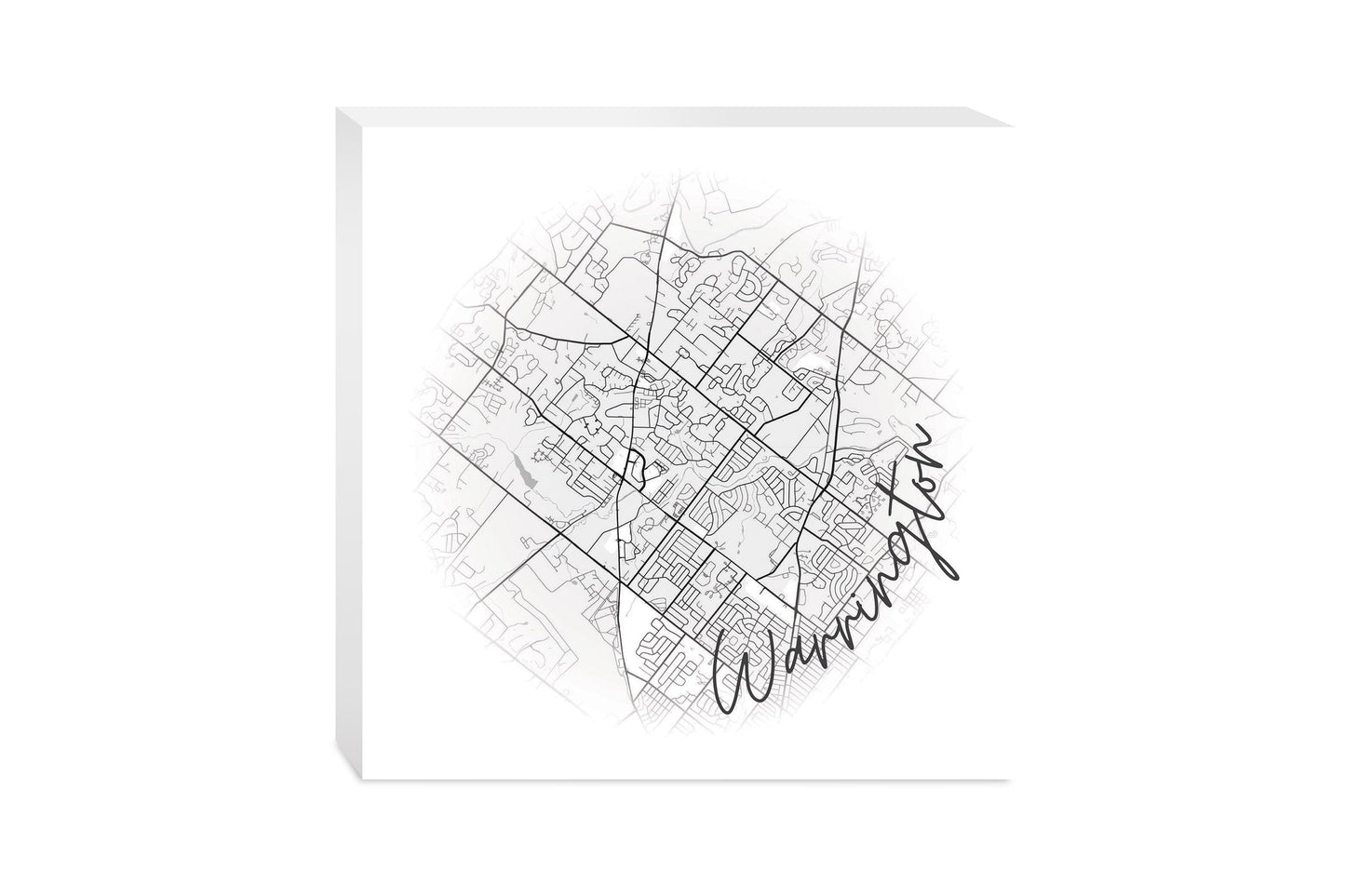 Minimalistic B&W Pennsylvania Warrington Circle Map | Wood Block | Eaches | Min 2