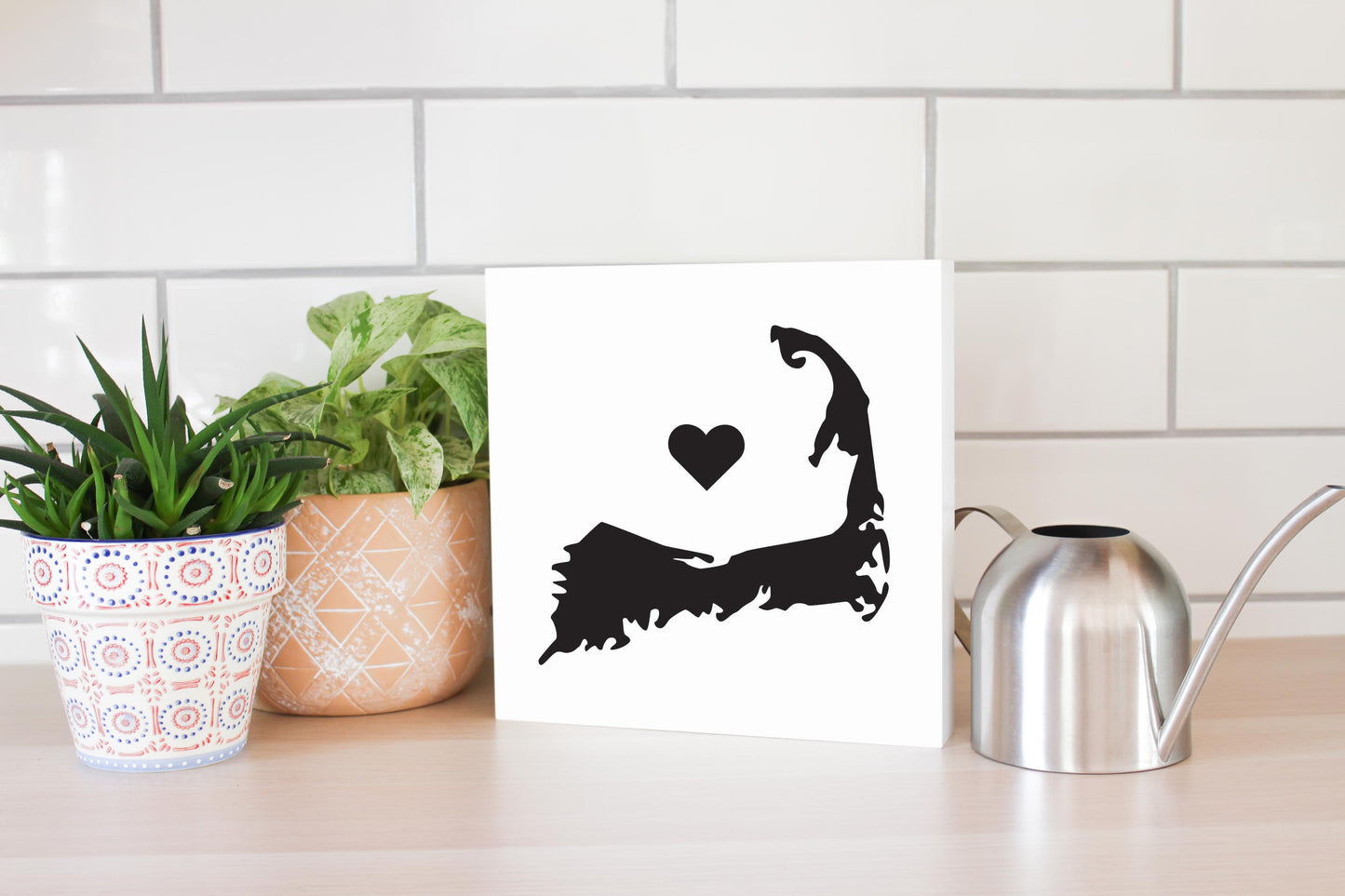 Minimalistic B&W Cape Cod With Heart | Wood Block | Eaches | Min 2
