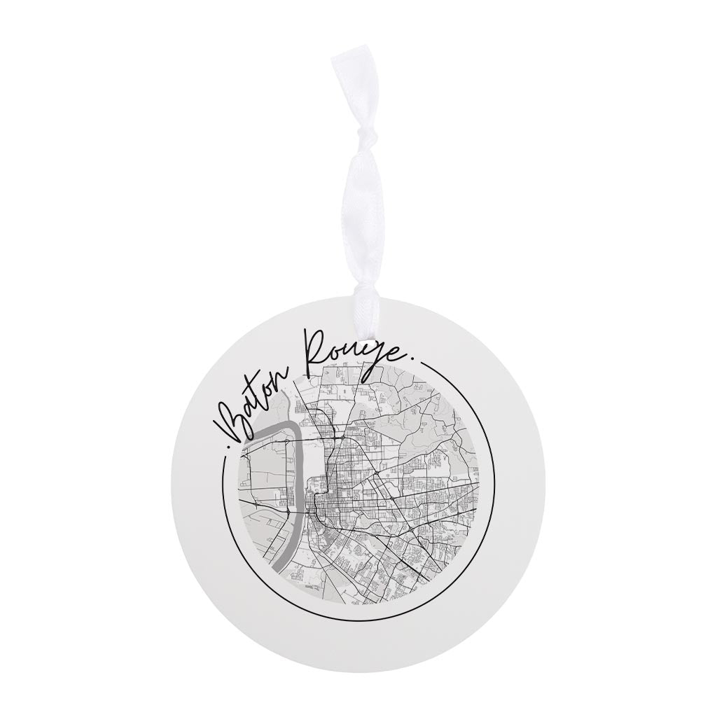 Minimalist B&W Louisiana Baton Rouge Circle Map | Wood Ornament | Eaches | Min 6