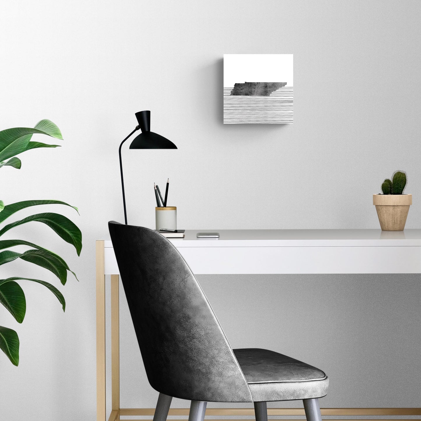 Minimalist B&W Tennessee State With Straight Lines | Hi-Def Glass Art | Eaches | Min 2