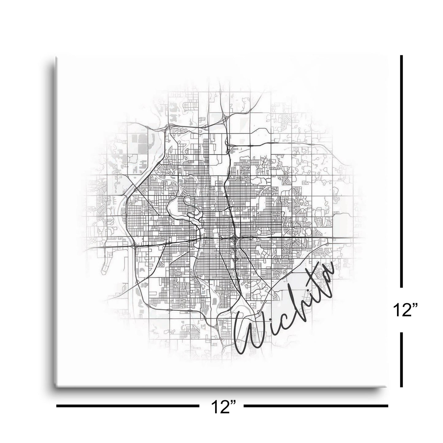 Minimalistic B&W Kansas Wichita Circle Map | Hi-Def Glass Art | Eaches | Min 1