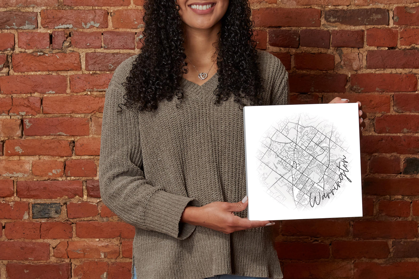 Minimalistic B&W Pennsylvania Warrington Circle Map | Wood Block | Eaches | Min 2