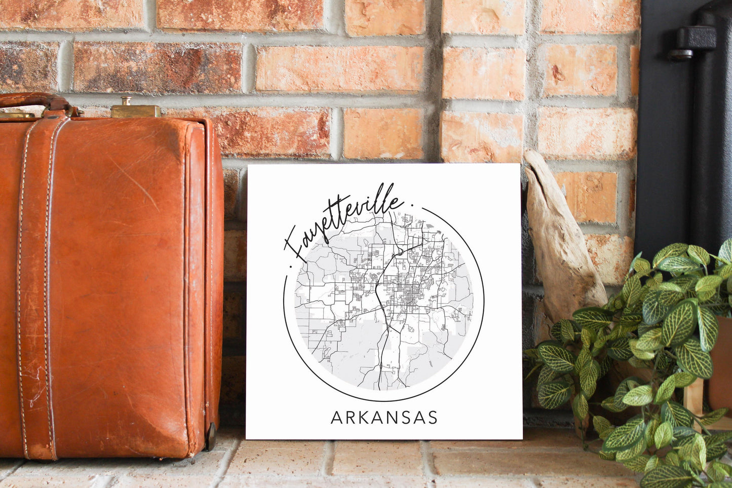 Minimalist B&W Arkansas Fayetteville Circle Map | Wood Sign | Eaches | Min 2