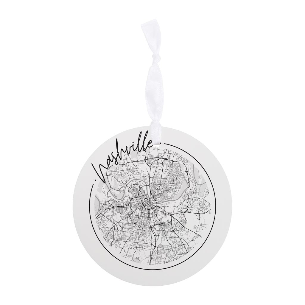 Minimalist B&W Tennessee Nashville Circle Map | Wood Ornament | Eaches | Min 6