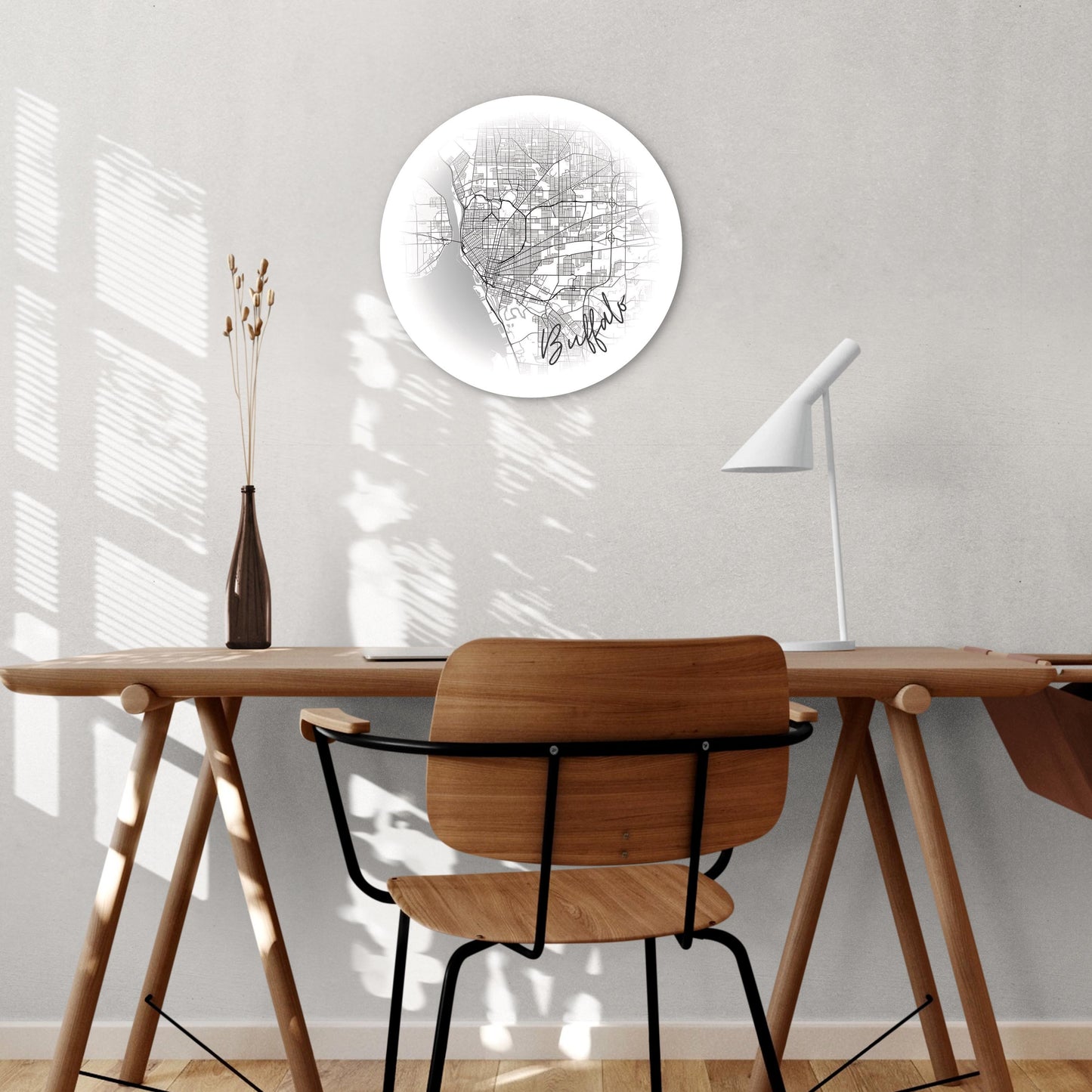Minimalistic B&W New York Buffalo Faded Circle Map | Wood Sign | Eaches | Min 1