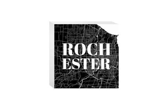 Minimalistic B&W New York Rochester Map | Wood Block | Eaches | Min 4