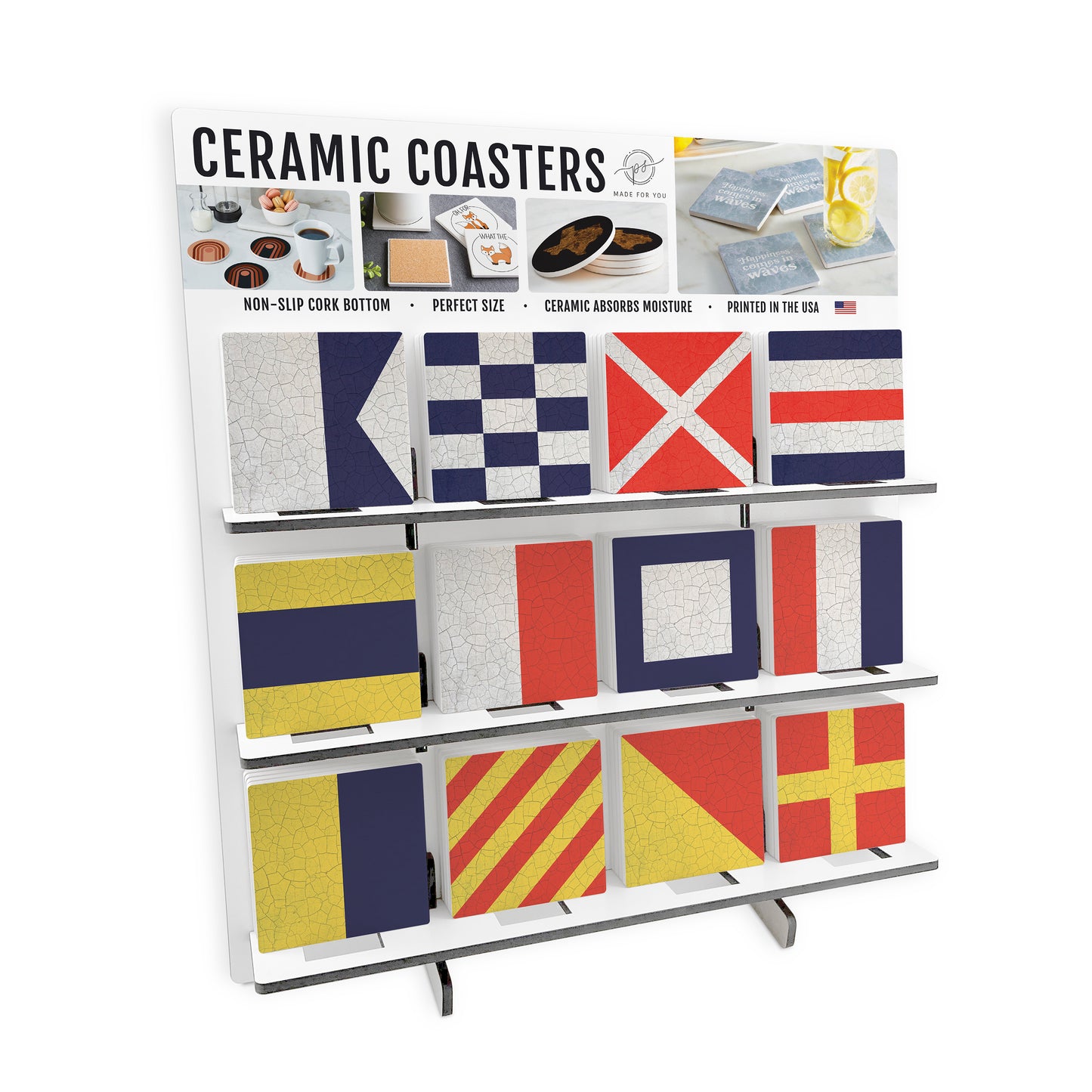 Nautical Flags 1 Theme Square Ceramic Coaster Loaded Display POP Min of 1